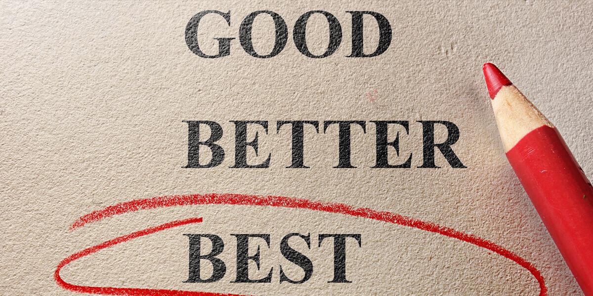 Text reading “GOOD,” “BETTER,” and “BEST” on a textured beige surface, with “BEST” circled in red crayon—highlighting your choice for the best roofing company. A red crayon tip appears in the top right corner of the image.